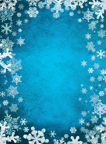 Fondo Azul Navidad Con Copos Nieve Blancos Estrellas — Foto de Stock