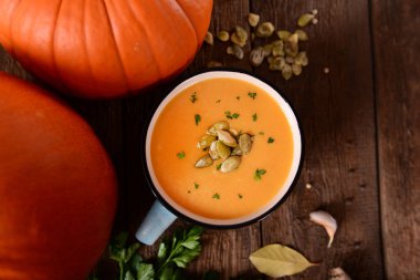 delicious homemade pumpkin soup in bowl clipart