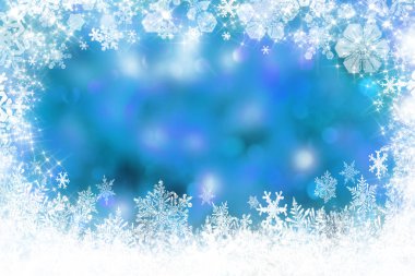 Mavi Noel arka plan beyaz kar taneleri ve yıldız 