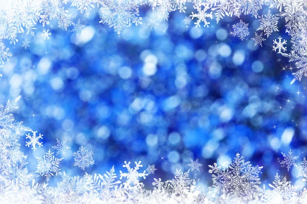 Sfondo Blu Natale Con Fiocchi Neve Bianchi Stelle — Foto Stock