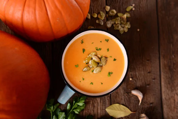 Deliciosa Sopa Calabaza Casera Tazón — Foto de Stock