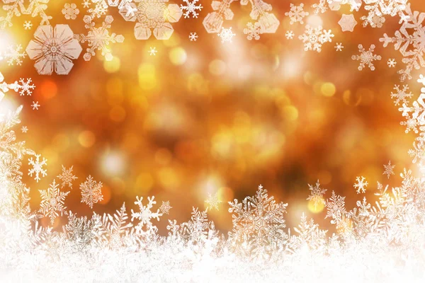 Fondo Navidad Oro Con Copos Nieve — Foto de Stock