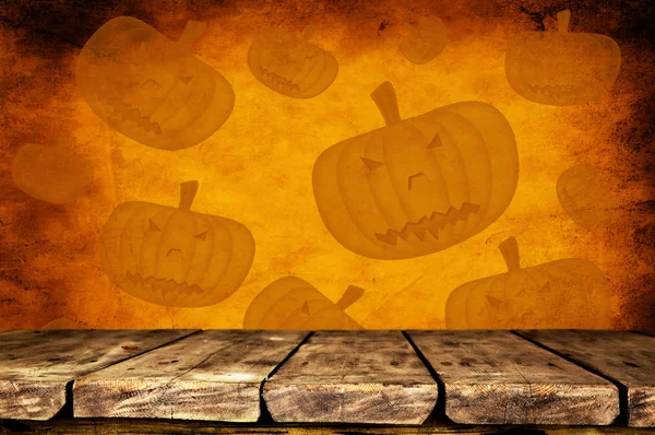 Prázdnou Dřevěný Stůl Halloween Dýně Pozadí — Stock fotografie