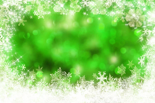 Fundo Natal Verde Com Flocos Neve — Fotografia de Stock