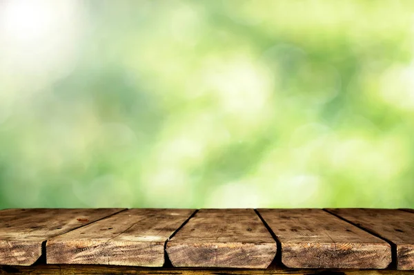 Empty Wooden Table Blurred Natural Background — Stock Photo, Image