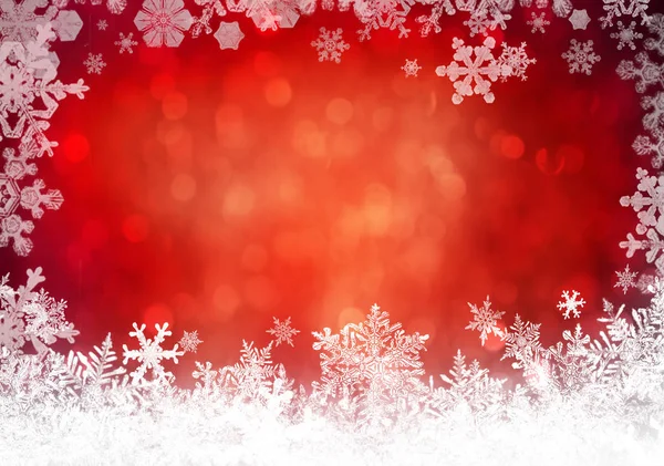 Kar Taneleriyle Kırmızı Noel Arkaplanı — Stok fotoğraf