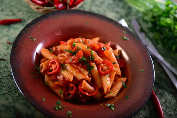 Delicious Penne Pasta Chili Sauce Arrabiata — Stock Photo, Image