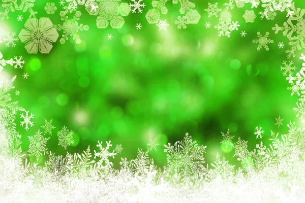 Fond Noël Vert Avec Flocons Neige — Photo