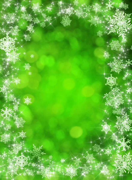 Зеленый Рождественский Фон Снежинками — стоковое фото