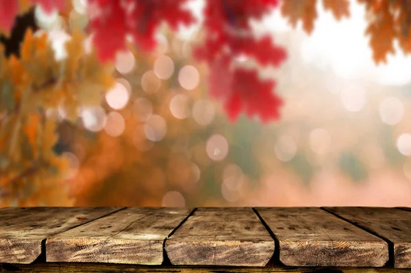 Empty Wooden Table Blurred Natural Background — Stock Photo, Image