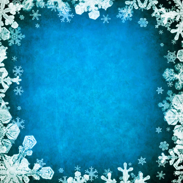 Fondo Azul Navidad Con Copos Nieve Blancos Estrellas — Foto de Stock