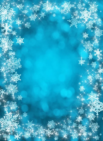 Blauer Weihnachtlicher Hintergrund Mit Weißen Schneeflocken Und Sternen — Stockfoto
