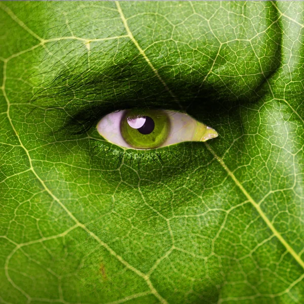 Leaf Texture Human Face Ecology Concept — Stock Photo, Image