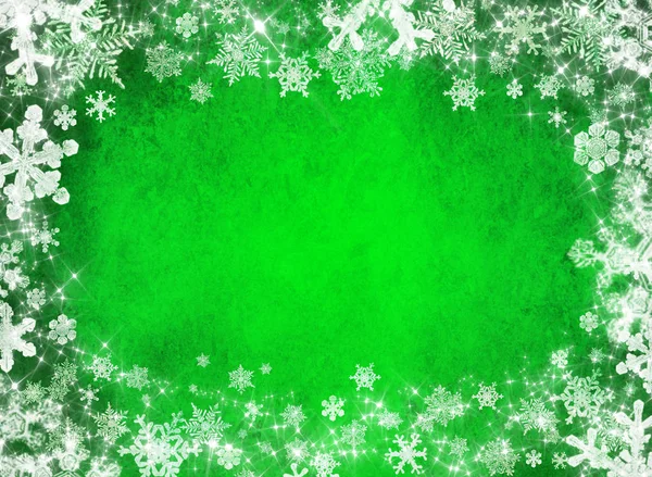 Groene Kerst Achtergrond Met Sneeuwvlokken — Stockfoto