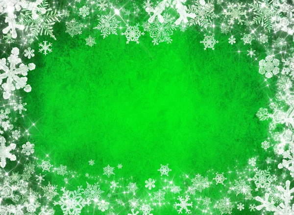 Fondo Navidad Verde Con Copos Nieve —  Fotos de Stock