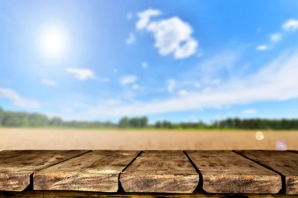 Empty Wooden Table Blurred Natural Background — Stock Photo, Image