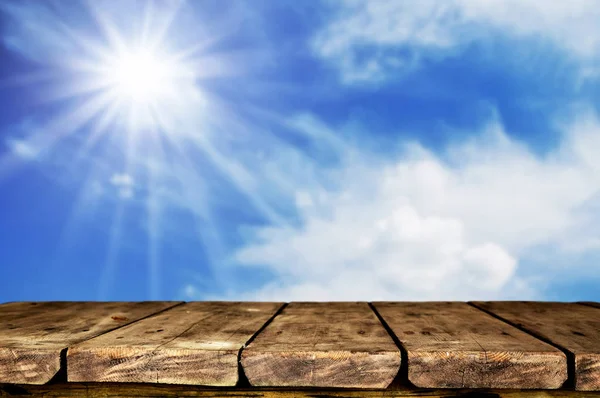 Empty Wooden Table Blurred Natural Background — Stock Photo, Image