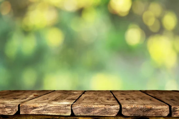 Mesa Madera Vacía Con Fondo Natural Borroso — Foto de Stock