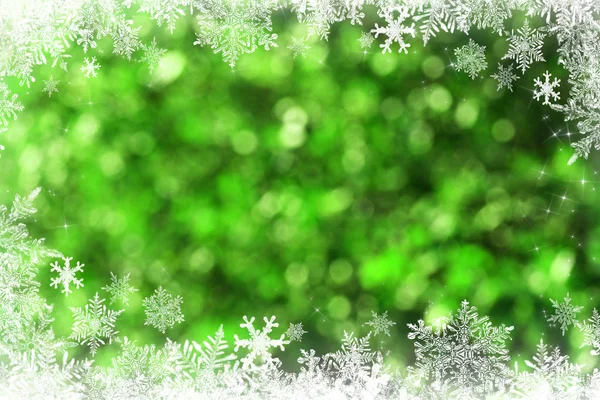 Groene Kerst Achtergrond Met Sneeuwvlokken — Stockfoto