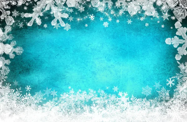Fond Bleu Noël Avec Flocons Neige Blancs Étoiles — Photo