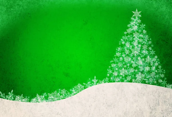 Zielone Tło Boże Narodzenie Białe Płatki Śniegu — Zdjęcie stockowe