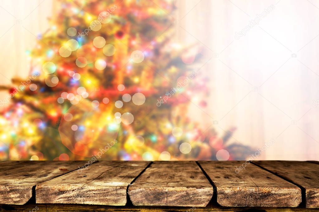 Christmas wooden table background