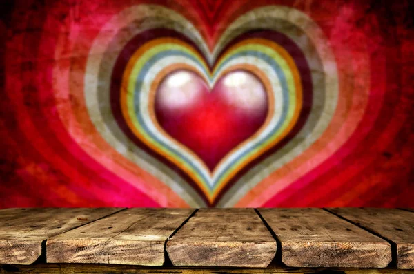 Pusty Drewniany Stół Tłem Walentynki — Zdjęcie stockowe