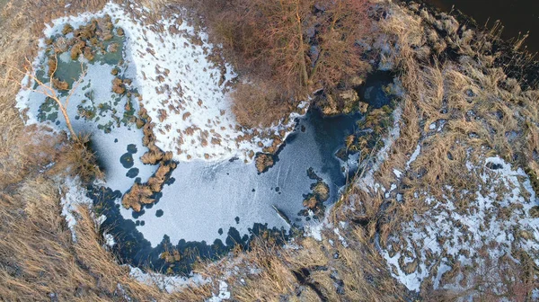 Зимовий Пейзаж Дрона Заморожений Вид Ставок — стокове фото