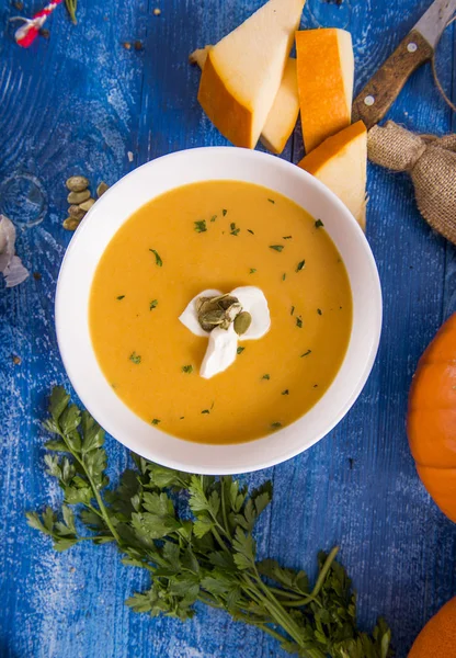 Délicieuse Soupe Citrouille Maison Dans Bol — Photo