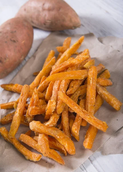 Vue Rapprochée Délicieuses Frites Patates Douces — Photo