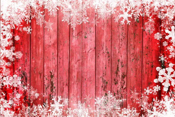 Fondo Madera Navidad Con Copos Nieve Blancos — Foto de Stock