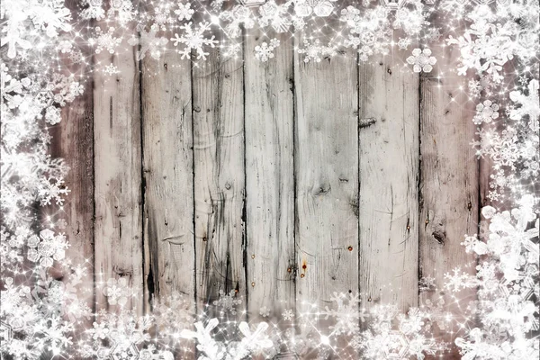Χριστουγεννιάτικο Ξύλινο Φόντο Λευκά Νιφάδες Χιονιού — Φωτογραφία Αρχείου