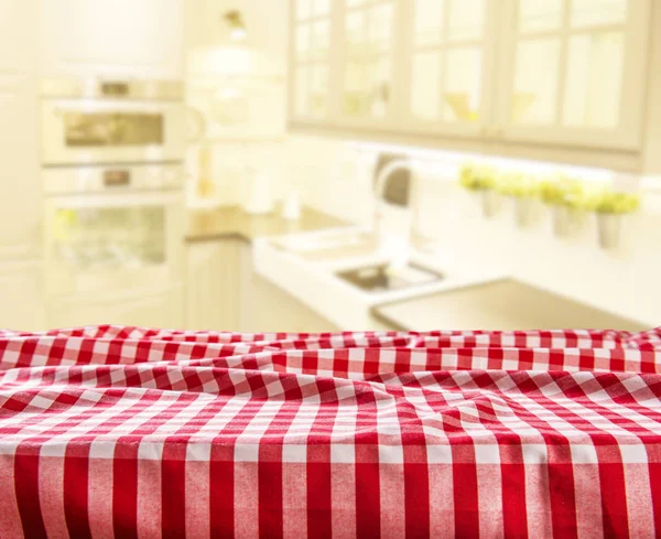 Empty Table Checkered Tablecloth Display Montages — Stock Photo, Image