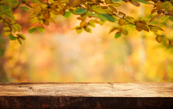 Lege Tabel Met Onscherpe Achtergrond Van Herfst — Stockfoto