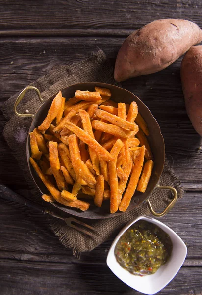 Vue Rapprochée Délicieuses Frites Patates Douces — Photo