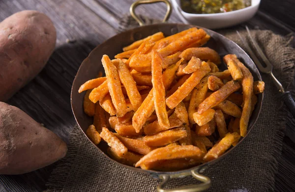 Vue Rapprochée Délicieuses Frites Patates Douces — Photo