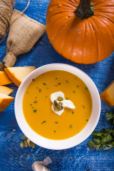Delicious Homemade Pumpkin Soup Bowl — Stock Photo, Image