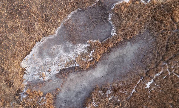 Paisaje Invernal Desde Dron Vista Aérea Congelada Del Estanque — Foto de Stock