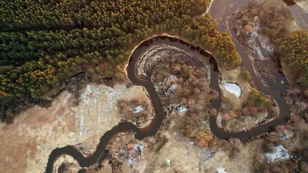 Winter landscape from drone - River aerial view