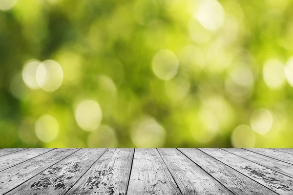 Table Bois Vide Avec Fond Printemps Flou — Photo