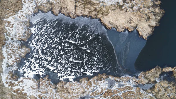 Winter Landscape Drone Frozen Pond Aerial View — Stock Photo, Image