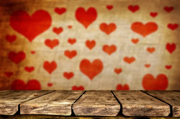 Empty Wooden Table Valentines Day Background — Stock Photo, Image