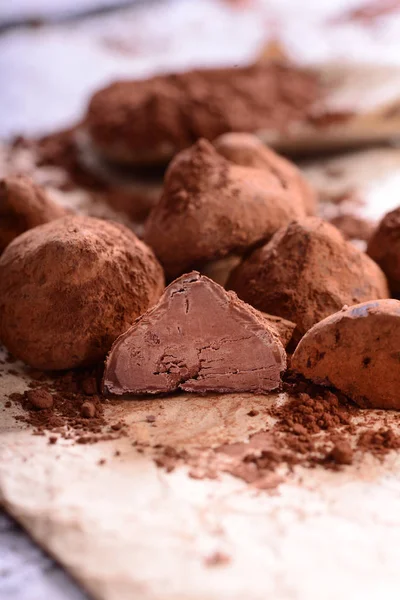 Vue Rapprochée Des Bonbons Chocolat Truffes Belges — Photo