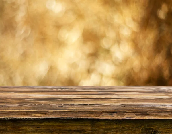 Prázdnou Dřevěný Stůl Rozmazané Pozadí Přírodní — Stock fotografie
