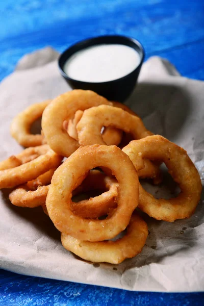 Delicious Onion Rings Snack Sauce — Stock Photo, Image