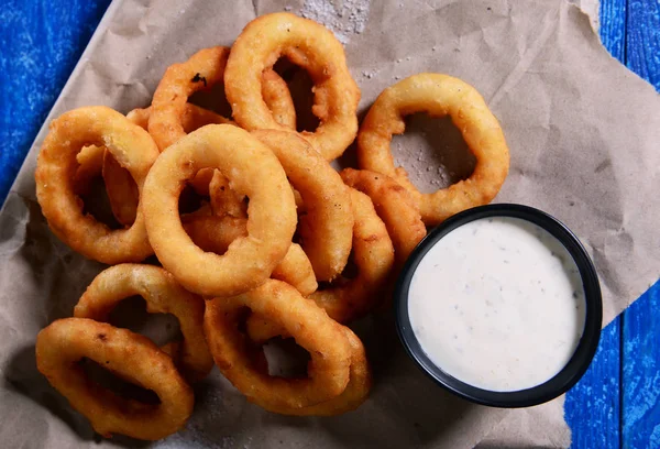 Delicious Onion Rings Snack Sauce — Stock Photo, Image