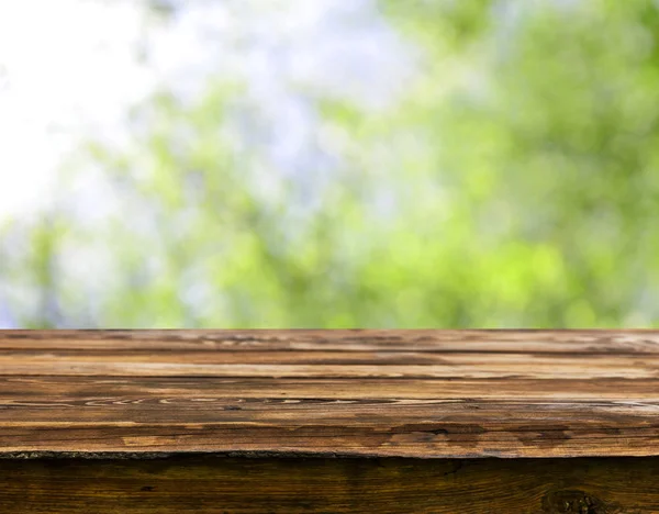 Empty Wooden Table Blurred Natural Background — Stock Photo, Image