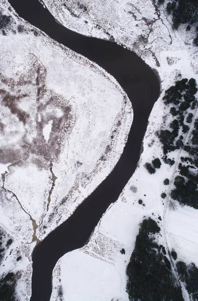 Hermoso Paisaje Aéreo Río Natural Invierno — Foto de Stock