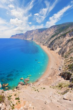 güzel Platia Amos beach adlı Kefalonia, Yunanistan, 