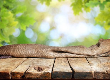 Doğal arka plan bulanık ile boş ahşap masa